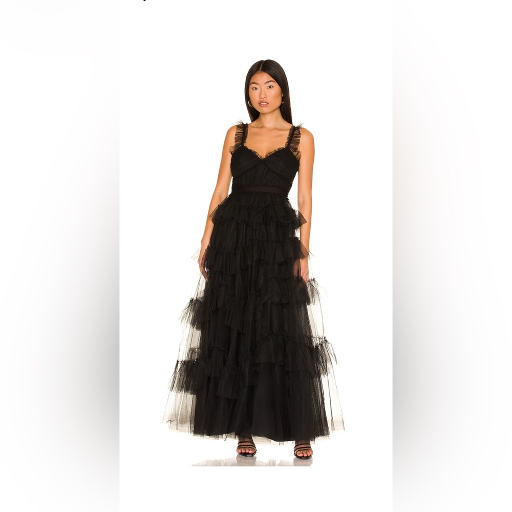 BCBGMaxazaria Black Tiered Ruffle Gown